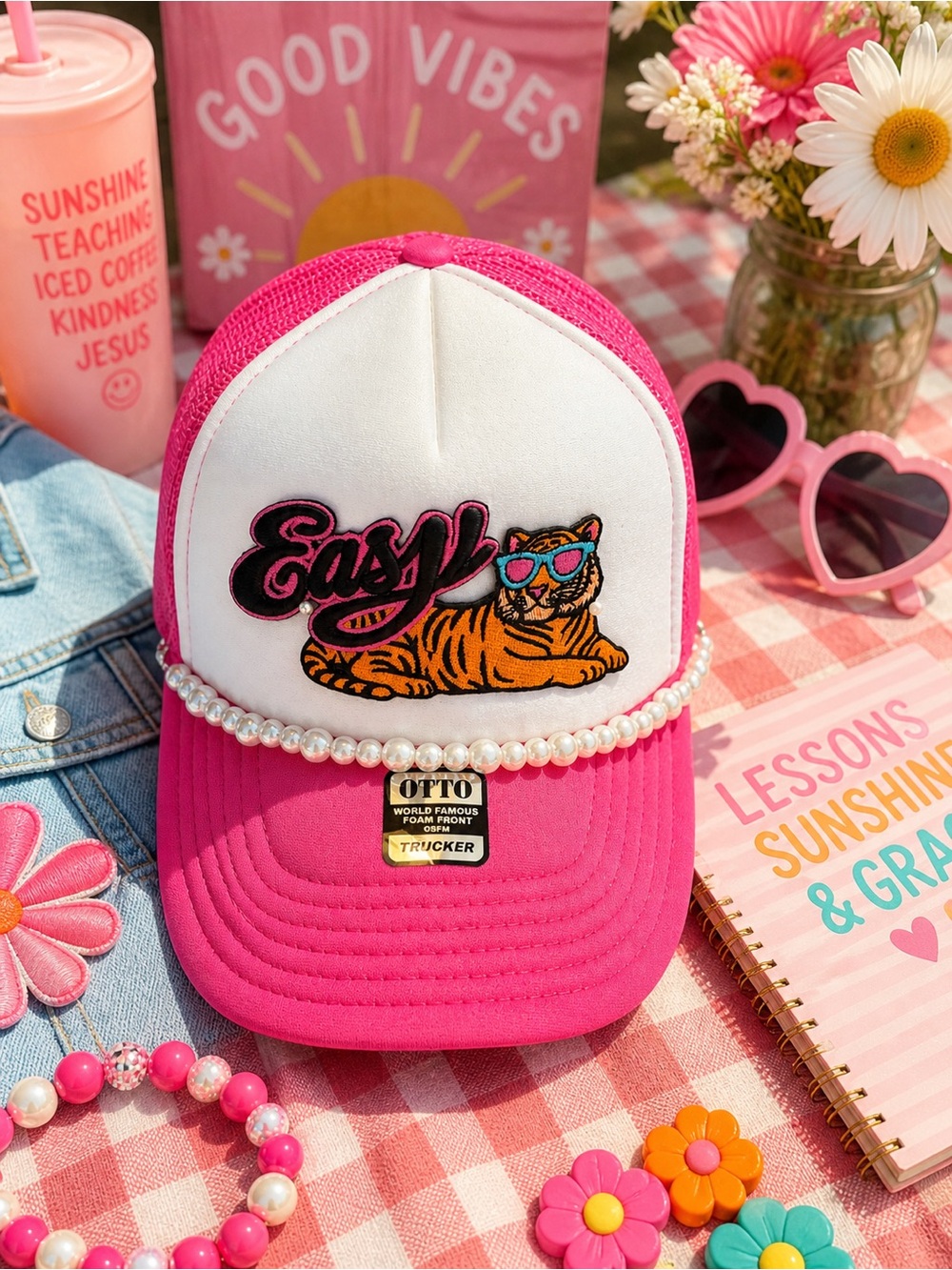 OTTO Pink & White 'Easy' Tiger Pearl Trucker Hat